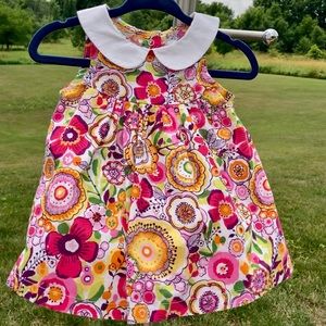 vera bradley: bright multi-color sleeveless dress w/white collar.  3-6 mos.